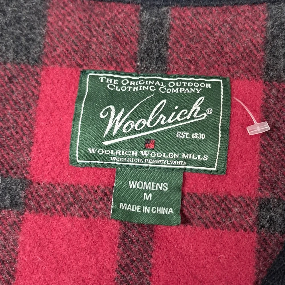 Vintage Woolrich Vest Women's Medium Red Black‎ Wool Buffalo Plaid Zip Up Cabin